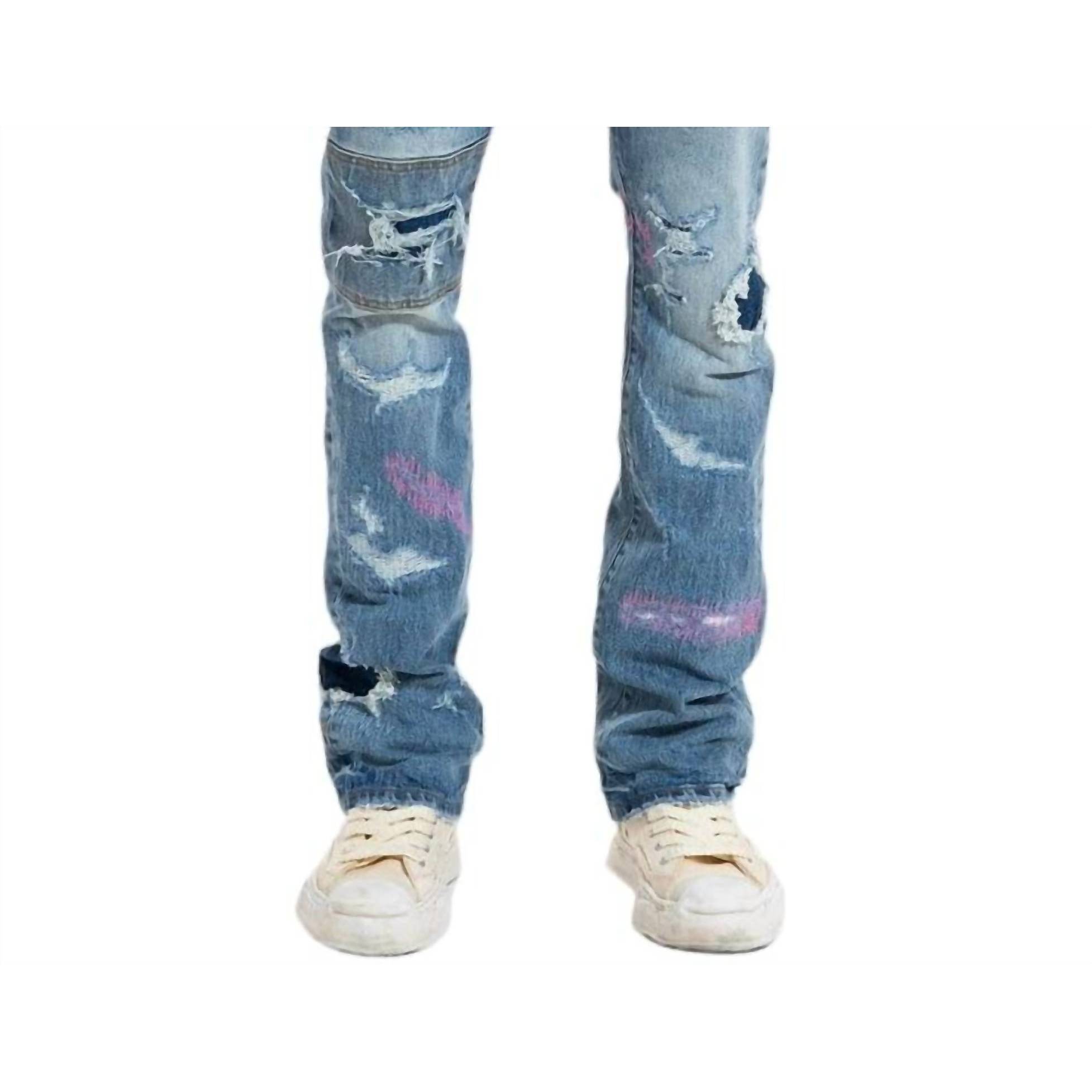 New Purple Brand Full Repair Flare Bootcut Denim Jeans In Mid Indigo
